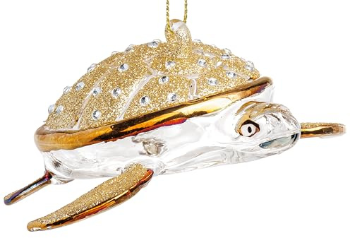 SIKORA Wasserschildkröte Gold besondere Weihnachtskugel Glas Christbaumschmuck Deko Figur Weihnachten Anhänger Ornament - Trend Line - BS027