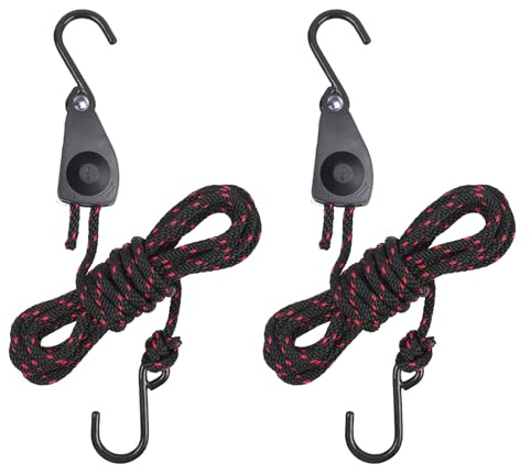 Synchtrac Longer 1/4 Adjustable Rope Hanger, 2Pcs 12FT Heavy Duty Tie Down Ropes, Ratchet Strap for Grow Light Hanging Plant Tent Carport Motorcycle Boat SUV Truck Bicycle