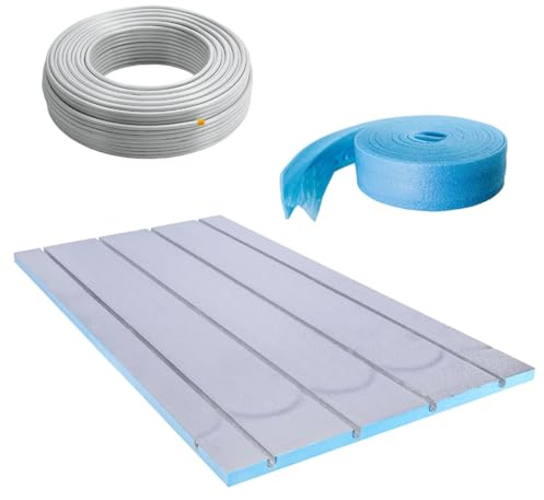 Belvit Fußbodenheizung Trockenbau Set, 30 m² | XPS 500 Systemplatten 25 mm mit Aluminiumkaschierung, Warmwasser Heizsystem ohne Estrich, Metallverbundrohr 16 mm