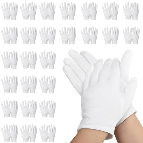 Einfa Baumwollhandschuhe Weiß - 30 Paar (60 Stück) S 20cm Handschuhe Baumwolle - Klein Cotton Gloves für Gartenarbeit - Pflegehandschuhe Damen Handcreme - Weisse Arbeitshandschuhe