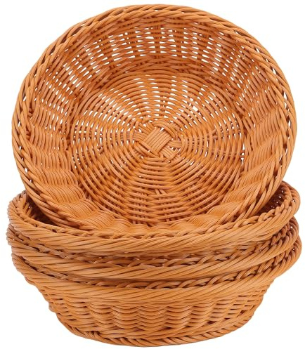 CHUENKUK 4 Stück Brotkorb Geflochten Rund, 25 x 7cm Rattan Brotkorb, Brötchenkorb Rattan für Küche, Tisch, Brot