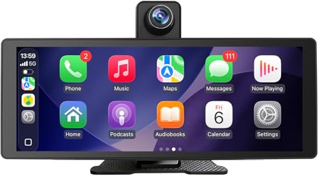 10.26 Wireless Carplay & Android Auto Screen for Car with Dash Cam Front | Portable Car Stereo with Touch Screen, Mirror Link, 1080P Dash Cam, FM Transmitter/AUX, Plug & Play, Fits Most Vehicles