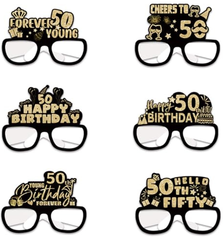 TBCDS 6 Stück Geburtstag Brille Zum 50, Geburtstagsbrille, Mit Rahmen Aus Strasssteinen Einzigartige Brille, Diamant Unisex für Party dekorationen Jahrestag