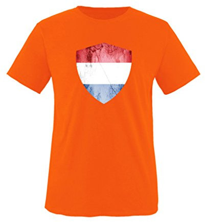 Comedy Shirts - Niederlande Trikot - Wappen: Groß - Wunsch - Kinder T-Shirt - Orange/Royalblau Gr. 122-128