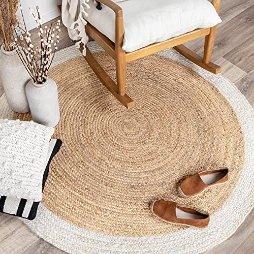 FRAAI | Home & Living Jute Teppich Rund - Fair Natur Weiß - Jute - Flachgewebe - Einfarbig - Boho, Modern - Wohnzimmer, Esszimmer, Schlafzimmer - Carpet
