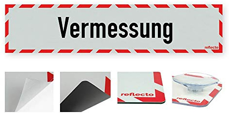 reflecto Hinweisschild „Vermessung“ in rot-weiß und reflektierend (RA1/A) - verschiedene Ausführungen – 400 x 90 mm (magnetisch)