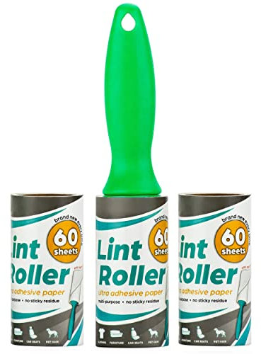 DecorRack Fusselroller mit 2 Nachfüllern, 180 Extra Klebeseiten, Tierhaarentferner, Fusselrolle für Kleidung, Möbel, Hunde- und Katzenhaare, Wiederverwendbar, Praktisch (3er-Pack)