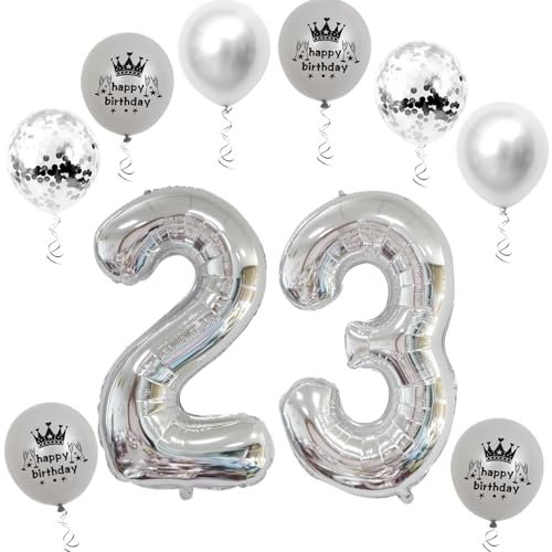 XL Folienballon 23 Geburtstag, Folienballon Zahl 23, Zahl 23 Silber, Luftballons Zahl 23, Nummer 23 Luftballon Silber, 32 Geburtstagsdeko Ballon 23
