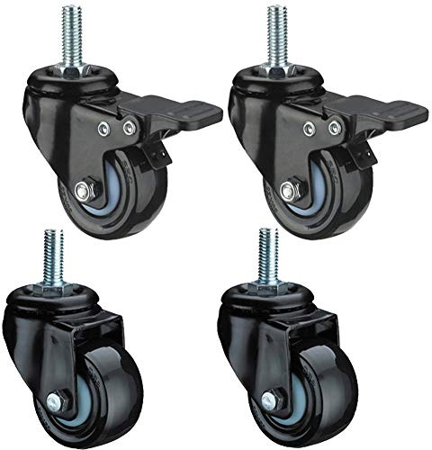 Möbelrollen 1,6 '' Gewinde M8 Schwerlast 150 kg Leise PU staubdicht Industrie Lenkrollen mit Bremse Stielrollen für Tabelle Bürostuhl Wagen Babybett Krippe 4 Stück