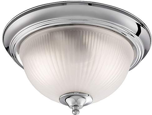 Polished Chrome & Frosted Ribbed Glass Bathroom Vintage Round Flush Ceiling Light 290mm | 2 x E14 SES Lamp Bulbs Required (Not Included) | IP44 Rated | Suitable for Outdoor Use