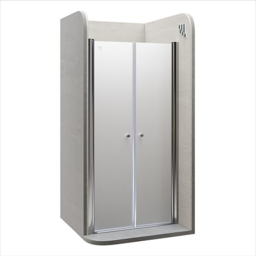 Moments of Glass Mampara de ducha Lima, regulable de 76-80 cm, altura 180 cm, puerta doble abatible, cristal de seguridad templado ESG 6MM satinado, perfiles cromados #DTF