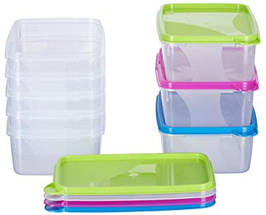 MiraHome Gefrierdosen 8x1L rechteckig bunt – Vorratsdosen mit Deckel luftdicht – Transparente Frischhaltedosen mit Deckel – Aufbewahrungsbox Küche für Mealprep & Organisation – Austrian Quality