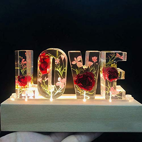 Personalisierte Brief Nachtlicht, benutzerdefinierte Name getrocknete Blume Kristall Lampe, Alphabet Blume Kristall Harz LED-Licht Home Decoration Weihnachtsgeburtstagsgeschenk