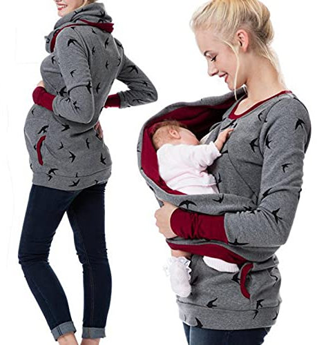 Chaconka Sweat à Capuche d'allaitement Multifonction Sweatshirt Hoodie Maternité Confortable Pull Grossesse Allaitement Imprime Manches Longues pour Femmes Enceintes Automne Hiver Pas Cher