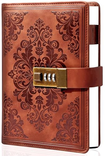 CAGIE Lock Journal for Women Vintage Refillable Diary with Lock 224 Pages Leather Locked Journal for Personal Secrets Writing (Brown)