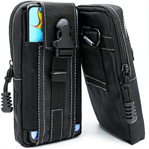 CoolGadget Gürteltasche [Universal] für Handy Smartphone [Gürtel Clip, Holster] Outdoor Tasche, Survival Case Cover Nylon Karabiner Stif Halter [XL] - Schwarz