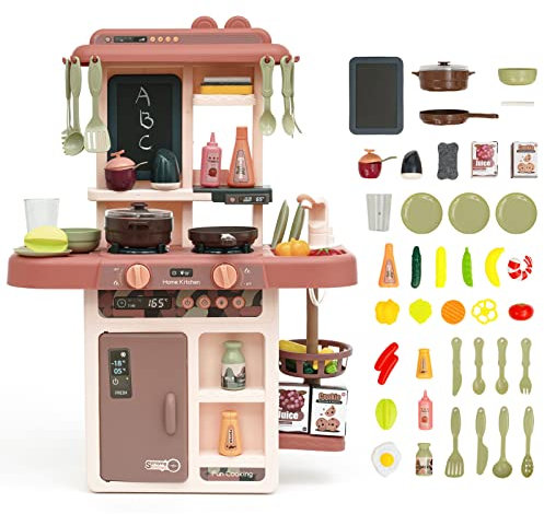 Kinderküche Spielset mit Lichtspray und Küchenzubehör, Spielset als Geburtstagsgeschenk Geschenke für Jungen und Mädchen im Alter von 3+ Jahren