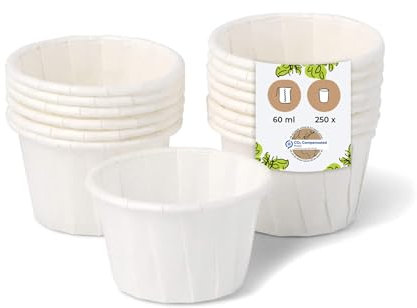 BIOZOYG vasos de papel 60 ml blanco I Cuenco de salsa ecológico I Vasitos blancos hechos de papel encerado I Biodegradable y libre de plástico I hecho de materiales reciclados I 250 unidades