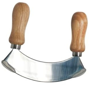 Wiegemesser von Heisenberg mit 1 Klinge aus Edelstahl und zwei Holzgriffen - zum bequemen und effektiven Zerkleinern von Gewürzen, Küchenkräutern und Gebrauchspflanzen