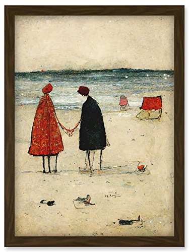 Doppelganger33 LTD Perfect Day For A Walk Couple Beach Scene Artwork Framed Wall Art Print A4