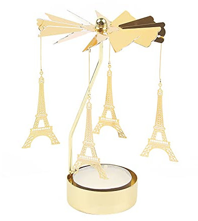 URFEDA Eiffelturm Teelicht Karussell Glas Teelichthalter Gold Teelichtglas Rotierender Kerzenhalter Eisen Metall Kerzenständer für Valentinstag Deko Geschenk Hochzeit Dekoration Wohnzimmer Tischdeko