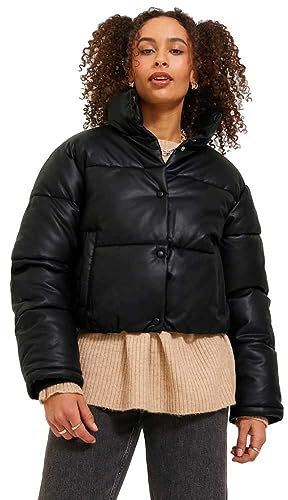 Jack & Jones Damen Jxbreezy Faux Leather Short JKT OTW Sn Pufferjacke, Schwarz, S