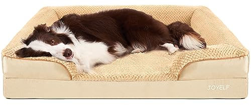 JOYELF Cama Ortopédica para Perros Grandes, Sofá de Espuma, Impermeable con Funda Lavable y Base Antideslizante - Kaki
