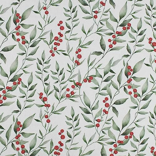 Canvas Stoff Winterbeeren, Dekostoff 100% Baumwolle, Leinenoptik, natur (Länge am Stück: ab 50cm / Breite: 135cm)
