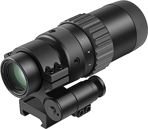 Feyachi Red Dot Magnifier, 1.5X - 5X Magnifier Airsoft Zielfernrohr Taktisches Rotpunktvisier Jagd Optiklinse with Flip Mount Kompatibel mit 21mm/22mm Picatinny/Weaver Schiene (Linke -Seite Flip)