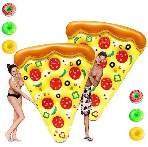 Matelas Piscine, Pizza Gonflable pour Piscine, avec 3/6 Porte-Gobelets Gonflables Matelas Flottant pour des Enfants Et des Adultes,2PCS