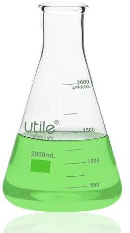 Utile Erlenmeyer Flask 2000ml, Lab Erlenmeyer Flasks, 3.3 Borosilicate Glass Flasks with Printed Graduation, 4016.1000.2