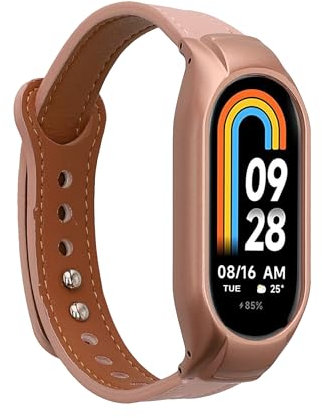 kwmobile Cinturino compatibile con Xiaomi Mi Band 8 - in vera pelle - Fascetta ca. 14-22 cm con fibbia rosa antico/marrone