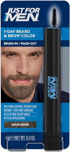 Just for Men 1-Tag-Bart- & Augenbrauenfarbe, Bart und Augenbrauen Männer, Temporäre Farbe, Für ein volleres, gut definiertes Aussehen, Bis zu 30 Anwendungen, Farbe Mittelbraun