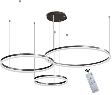 YYUTLUO Moderner DIY-Kreis-LED-Kronleuchter | 3 Schwarz Goldringe:20+40+60cm=45W | LED-Pendelleuchte aus Metall+Acryl | 2,4 G Dimmbare Fernbedienung | Runde Decken-Hängelampe Wohnzimmer Schlafzimmer