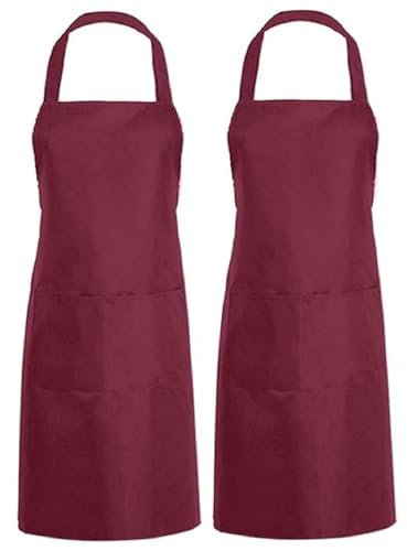 Shentian Baumwolle Küchenschürze,Grillschürze-Küchentextilien(70X85CM) (2PCS Rote Schürze)