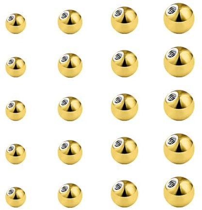 Gojewen 20stk Piercing Kugeln 1,6mm Gold Ersatzkugel Schraubkugel 3/4/5/6mm Kugel für Piercing Nase Lippe Augenbrauen Bauchnabel Zunge