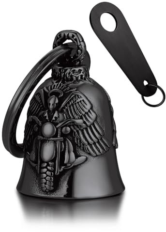 Bandmax Clochette Porte Bonheur Biker, Guardian Bell Moto Noir, Porte Clef Clochette Moto d'Ange à Motif Ailes