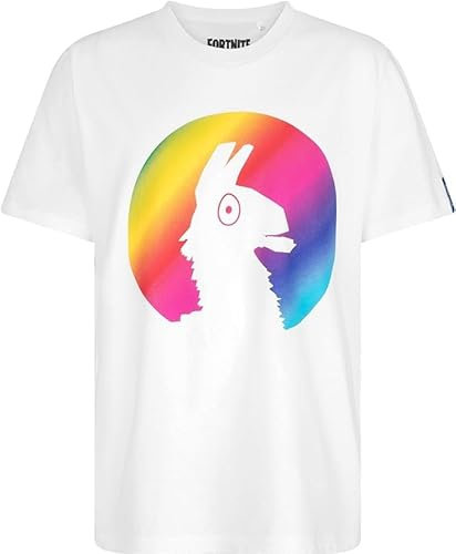 Fortnite Rainbow Llama Gaming Design T-shirt à manches courtes en coton blanc unisexe 9-16 ans, blanc, 11-12 ans
