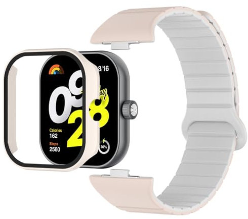 Bigqin Bracelet Compatible avec Xiaomi Redmi Watch 4, Band de Remplacement Magnétique en Silicone avec étui de Protection D'écran Compatible avec Redmi Watch 4, 6,1-7,48,Blanc