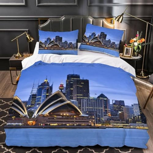 Tizhweqo Sydney Bettwäsche 135x200 Australien Bettwäsche Set Weiche Mikrofaser 3D Druck Sydney Bettbezug Set mit Reißverschluss Bettbezüge und 2 Kissenbezug 80x80 cm C7873