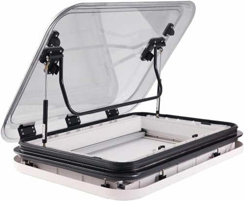 VBVARV Wohnmobil-Dachfenster Entlüftungsluke Dachfenster Mit LED-Licht Wohnmobilfenster Ersatz-Dachfenster,Weiß,70X50CM