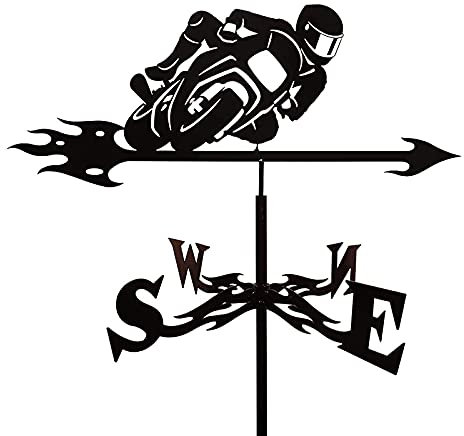 Wetterfahne aus Metall, Motorrad-Wetterfahne, Gartenpfahl, Wetterfahne, Bauernhof, Sport, Windrichtungsanzeiger-Set mit Rostschutzbeschichtung für die Dekoration von Gartendächern und Koppeln im Frei
