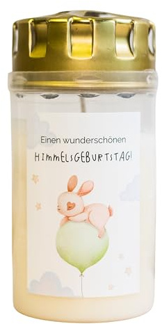 Grabkerze | Grablicht Himmelsgeburtstag Hase | Motiv | Friedhofskerze | Kerze Friedhof Baby Kind Sternenkind | Grabkerzen | Grabschmuck | Grablicht (Kompositions-Öllicht)