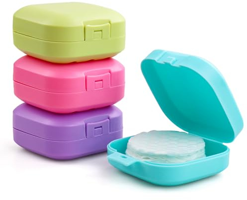 Etenpo Porta dischetti di cotone quadrato in plastica, confezione da 4, colori assortiti, portatile da viaggio e sigillato, adatto per batuffoli di cotone struccanti