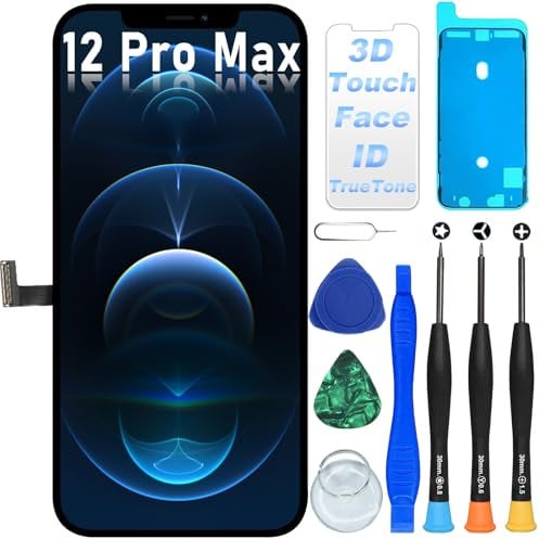 DIGI4U for iPhone 12 Pro Max LCD Screen Replacement, 6.7'' Full HD True Tone Face ID COF Screen for 12 Pro Max Display Digitizer Assembly, with Repair Kit for iPhone 12 Pro Max Replacement Screen