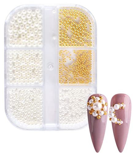Sujurio 1 Box Perle Dekorationen Nagel Charms Runde Nagel Teile Gold Stahl Perlen BäLle Schmuck Nail Art ZubehöR Farbe: ZZ01