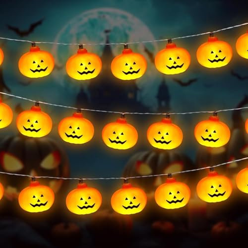Halloween Lichterkette, 3M 20 LED 3D Kürbis Batteriebetrieben für Innen und Außen - Allerheiligen Dekoration, Herbstdeko