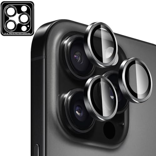 Lutree per iPhone 16 Pro/iPhone 16 Pro Max Pellicola Protettiva Fotocamera, 9H Lenti Individuali Protezione Schermo, Anello in Metallo + Vetro Temperato, HD Anti-Graffio -Nero