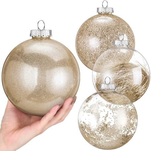 Shappy Weihnachtskugel-Set aus transparentem Kunststoff, 15,2 cm, 4 Stück (Champagner-Gold)