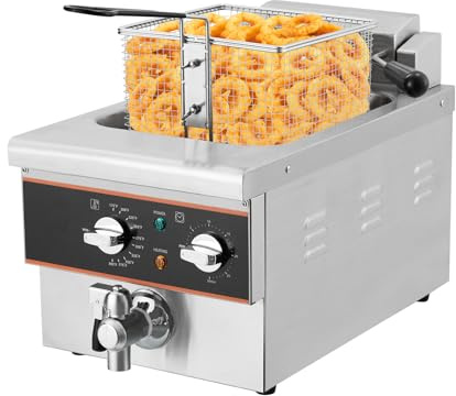 6L Electric Deep Fryer, Countertop Fryers with Oil Drain, Timer, Rotary Fryer Head, Stainless Steel Commercial Deep Fryers for Home Kitchen and Restaurant, 1800W 120V